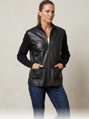 VINTAGE Style & Co. Genuine Leather Mixed Media Jacket - NWT.